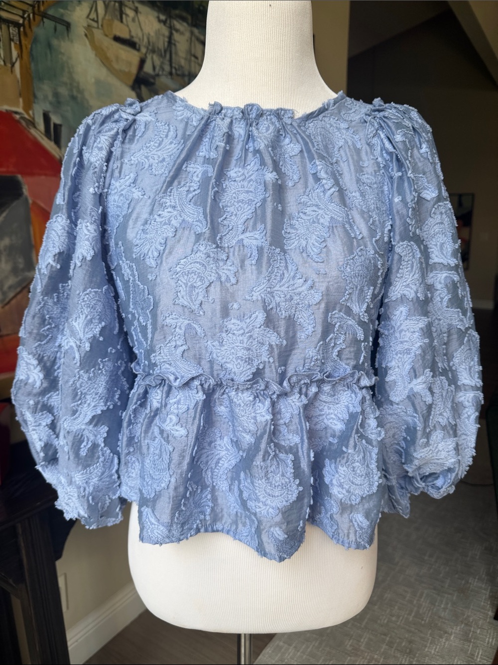 Free People Powder Blue Embroidered Callie Top